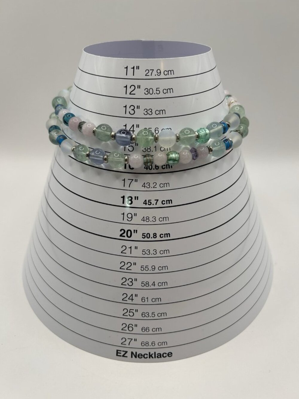 Vintage Glass Bead Necklace Pastel Green Blue Pink Long Silver Tone Cottagecore - Picture 8 of 9